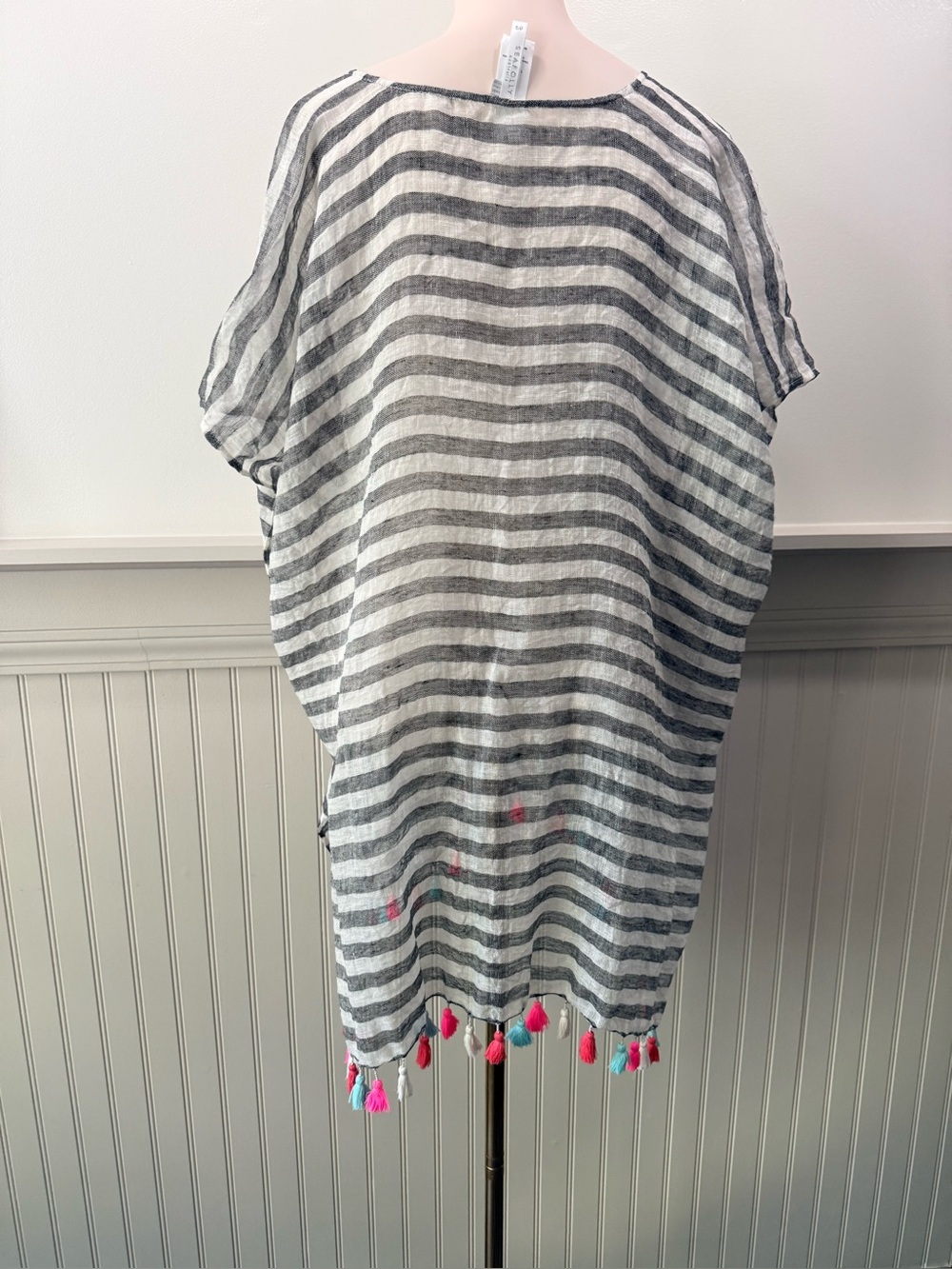 Seafolly 100% Linen Striped Tassel Beach Cover Up Kaftan O/S - Picture 3 of 8